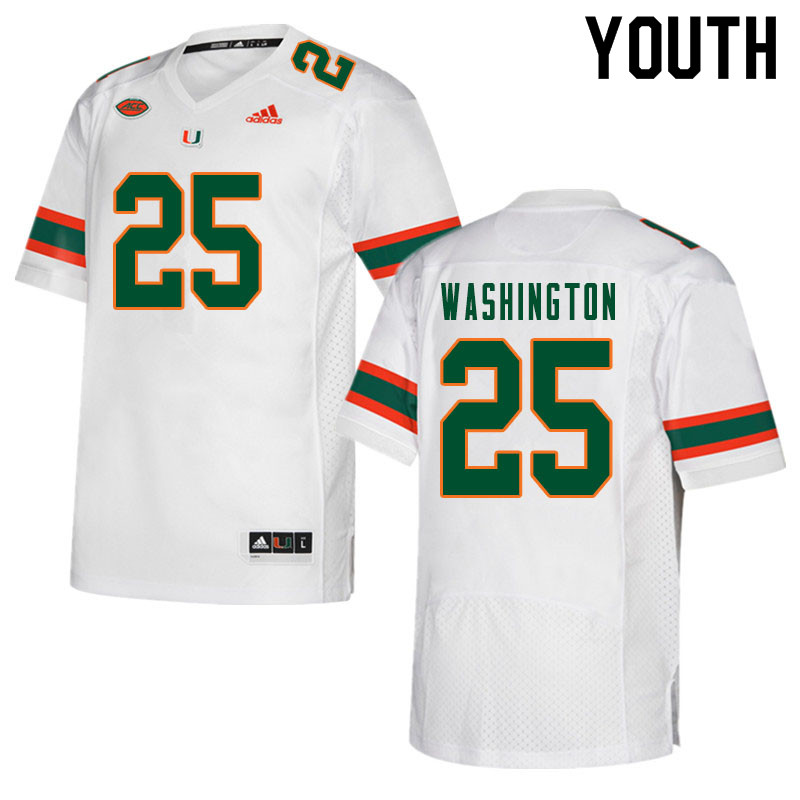 Youth #25 Keshawn Washington Miami Hurricanes College Football Jerseys Sale-White - Click Image to Close
